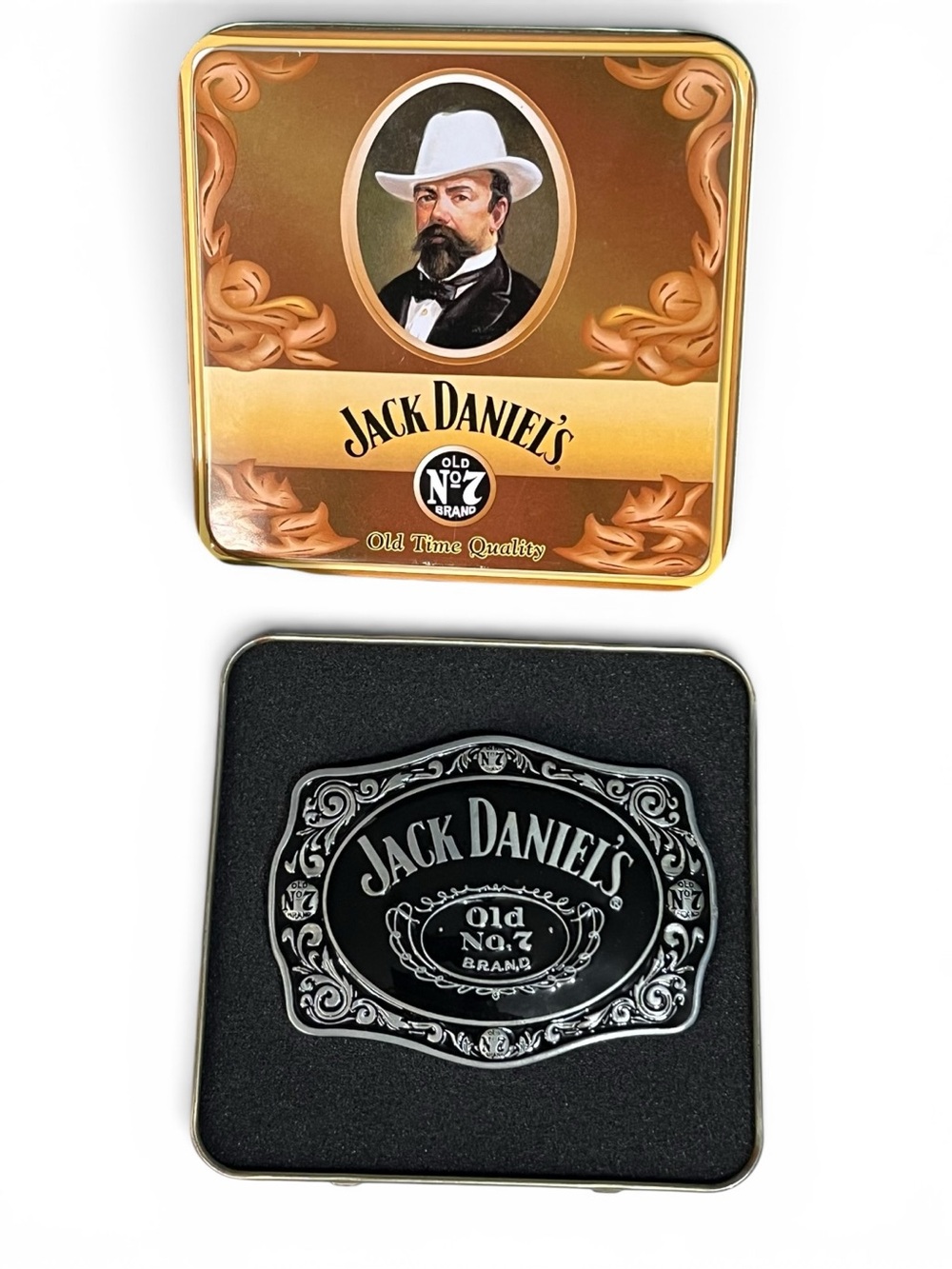 Vintage 2005 Jack Daniels Belt Buckle Series 1 Tin Box Old No 7 Black Silver Men